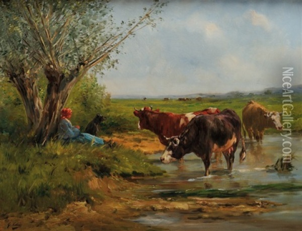 La Gardienne De Vaches Oil Painting - Leon Georges Calves