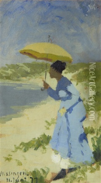 Lady With A Parasol Oil Painting - Hans Dahl