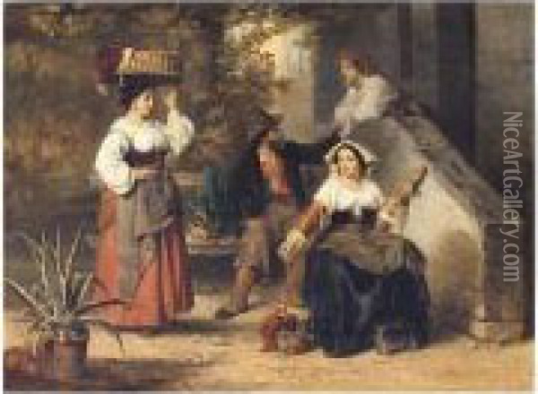 Attributed To , The 
Woolspinners, Falsely Signed And Dated, Oil On Panel, 33 X 44 Cm.; 13 X 
17 1/4 In Oil Painting - Karel Frans Philippeau