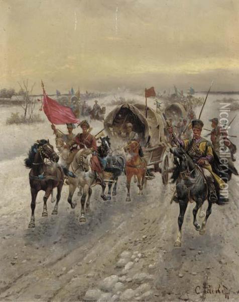 A Siberian Gold Convoy Oil Painting - Adolf Baumgartner