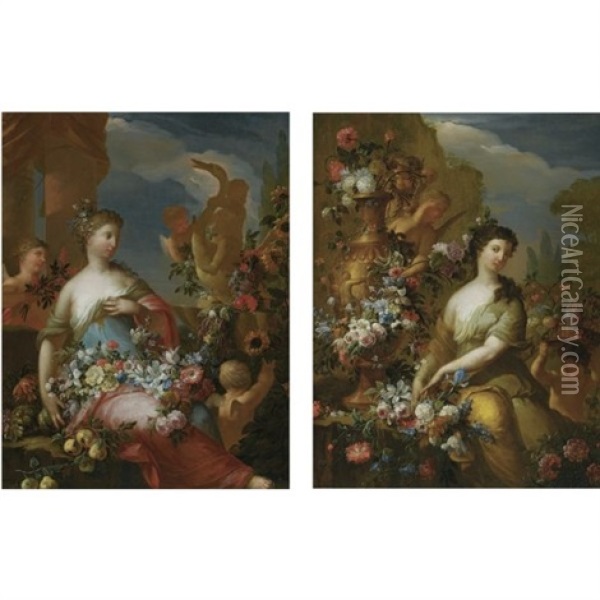 Allegory Of Summer (+ Allegory Of Autumn; Pair) Oil Painting - Matthaeus (Arent) Terwesten