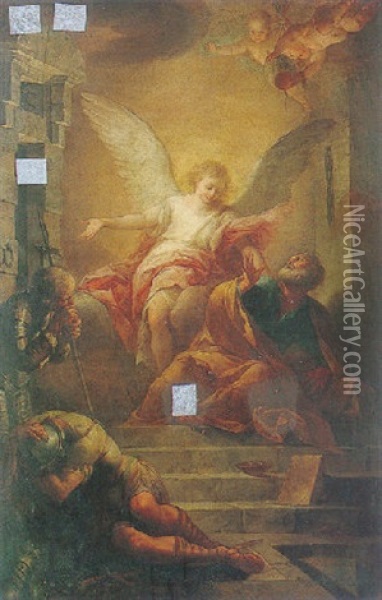 The Angel Liberating Peter From Prison Oil Painting - Carlo Giuseppe Ratti