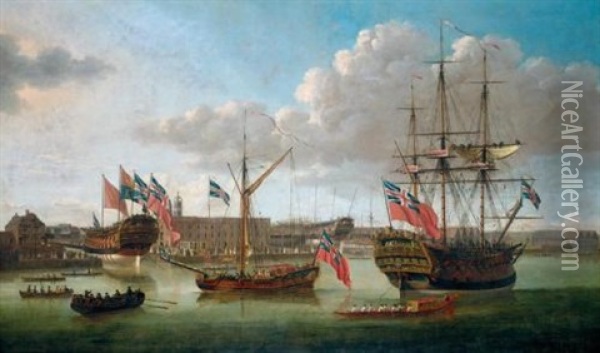 Deptford Dockyard, Showing The Launch Of The 