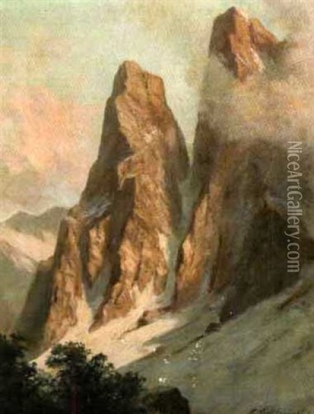 Abendstimmung Im Hochgebirge Oil Painting - Franz Kulstrunk
