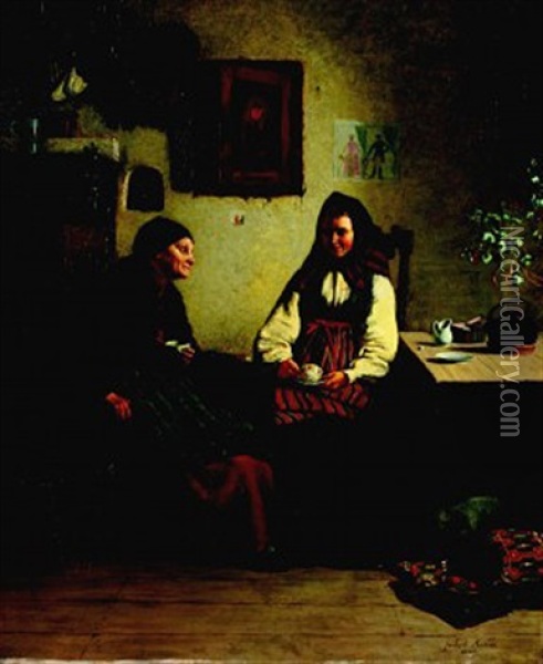 Kaffestunden - Interior Med Tva Kvinnor Oil Painting - Jakob Kulle