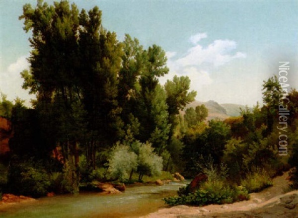 Italienskt Landskap Oil Painting - Gustaf Wilhelm Palm