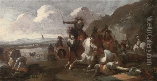 A Cavalry Skirmish Oil Painting - Georg Philipp Rugendas the Elder