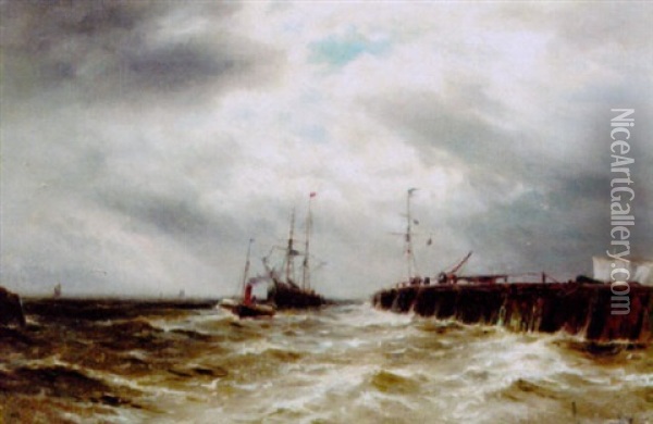 A Trading Brig Under Tow Off Dover Oil Painting - Gustave de Breanski
