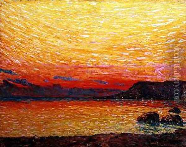 Sunset on Coast Oil Painting - Professor Filiberto Minozzi