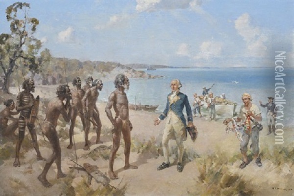 The Landing At Botany Bay Oil Painting - Benjamin E. Minns