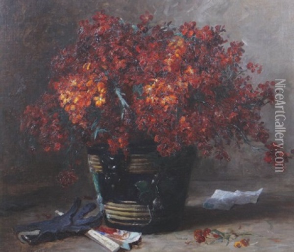 Study Of Flowers With Gloves And A Fan Oil Painting - William James Laidlay