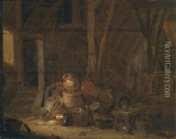 Scheuneninterieur Oil Painting - Cornelis Saftleven