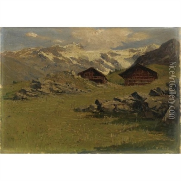 Vedute Di Gressoney - Trinite (+ 2 Others; Group Of 3) Oil Painting - Giovanni Colmo