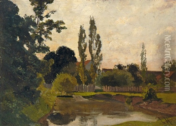 Am Dorfteich Oil Painting - Friedrich Ludwig Hofelich