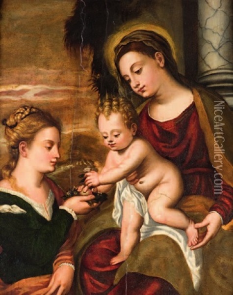Madonna Con Bambino E Santa Dorotea Oil Painting - Polidoro da Lanciano