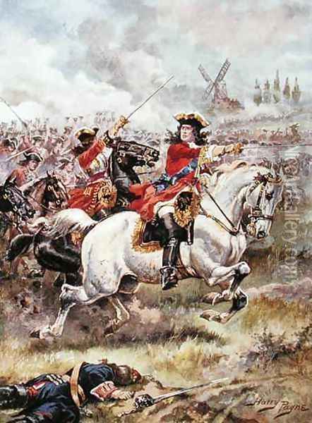 Marlborough Leading the Attack, illustration from Glorious Battles of English History by Major C.H. Wylly, 1920s Oil Painting - Henry A. (Harry) Payne