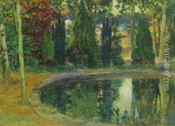 A Pool In The Garden Of A Mosque Oil Painting - Frederick Arthur Bridgman