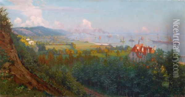 Panorama Of The Elbe Near Blankenese Oil Painting - Robert Gleich
