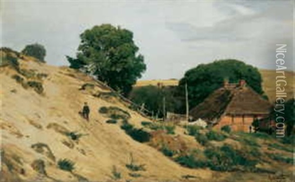 Landschaft Mit Einem Bauernhaus Zwischen Hugeln Oil Painting - Eugen Gustav Duecker