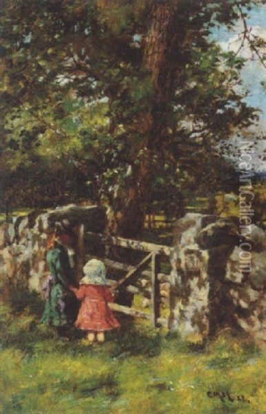 By The Gate - Springtime Oil Painting - Charles Martin Hardie