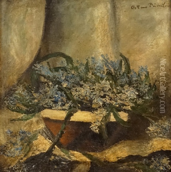Basket With Violas Oil Painting - Octav Bancila