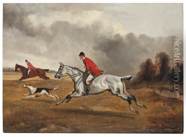 Hunting Scenes (a Pair) Oil Painting - Alfred Wheeler