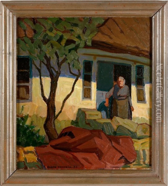 Kvinna Vid Hus Oil Painting - Ellen Trotzig