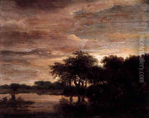 Woodland Scene with Lake Oil Painting - Jacob Van Ruisdael