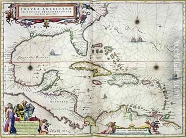 Caribbean and Central America, from the atlas Toonneel Des Aer Drycx Oil Painting - Joan Blaeu