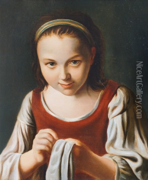 Girl Doing Needlework Oil Painting - Pietro Antonio Rotari