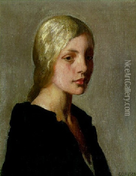 Portrait Of A Young Girl Oil Painting - Sir George Clausen