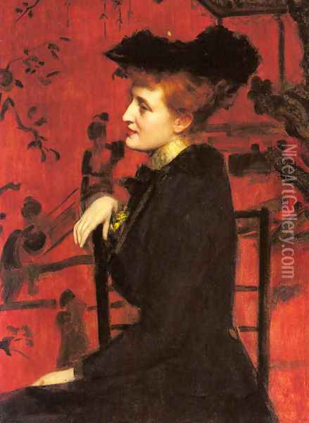 Portrait of a Woman with a Black Hat Oil Painting - Henry John Hudson