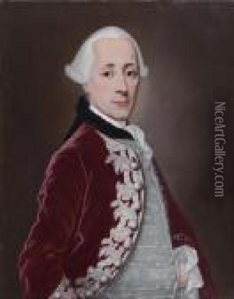 Portrait D'homme A L'habit Rouge Oil Painting - Ircle Of Martin Van Mytens