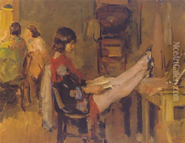 In The Dressing Room Of The Scala, The Hague Oil Painting - Isaac Israels