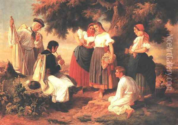 Genesis of the Hungarian Folk-song 1860 Oil Painting - Janos Janko