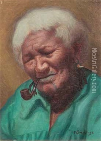 Macri Woman Smoking Pipe Oil Painting - Vera Cummings