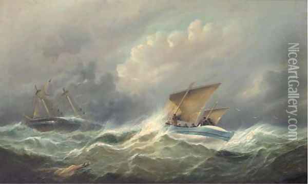 The lifeboat rescue Oil Painting - English School