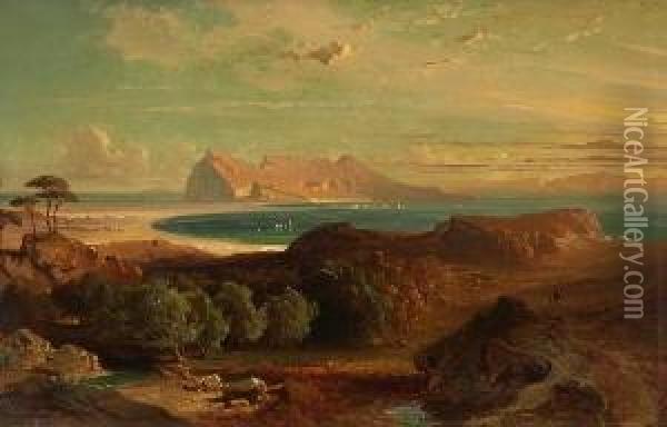 Gibraltar. Oil Painting - Friedrich Bamberger