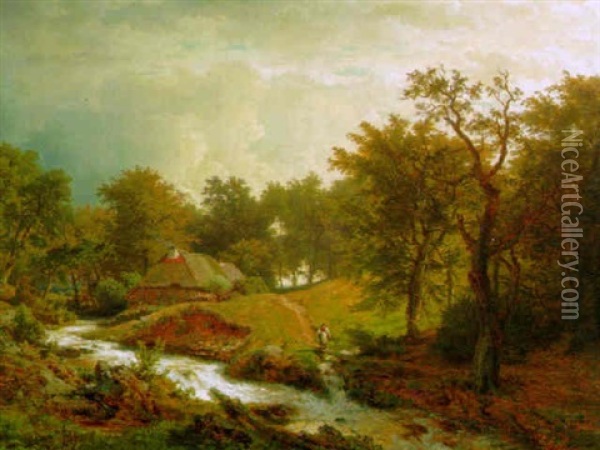 Westfalische Landschaft Mit Wildbach Oil Painting - Andreas Achenbach