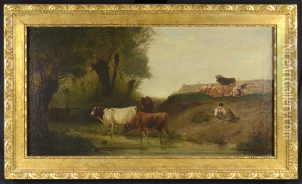 Shepherd Of Cows Oil Painting - Ludwig Sellmayr