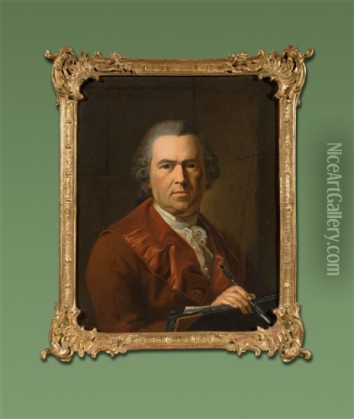 Self Portrait With Portfolio And Pen Oil Painting - Johann Heinrich Tischbein the Elder