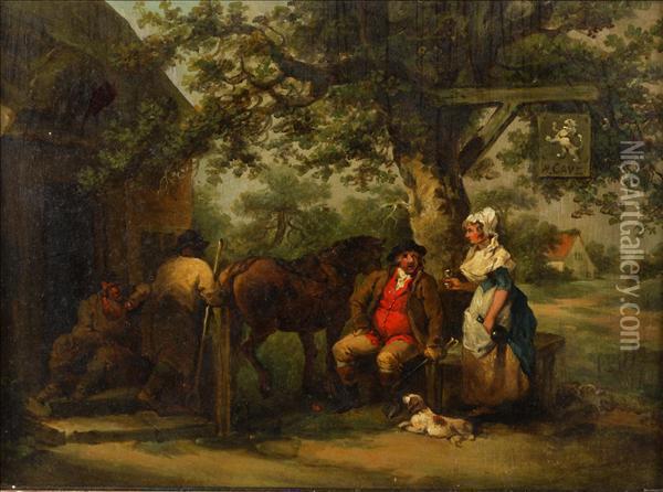 Travellers Outside A Tavern Oil Painting - Francis Wheatley