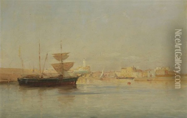 Bateau Au Mouillage Devant La Place Du Gouvernement, Alger Oil Painting - Marius Reynaud