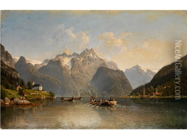 Hochzeitsfahrt Auf Einem Alpensee Oil Painting - Johannes Bartholomaeus Duntze