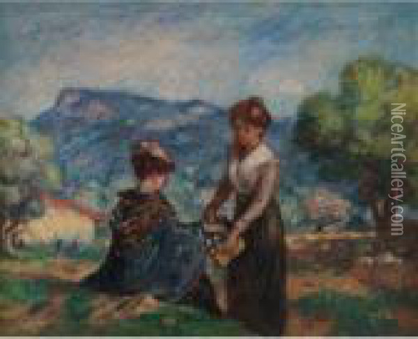 Femmes Cueillant Des Fleurs Oil Painting - Georges dEspagnat