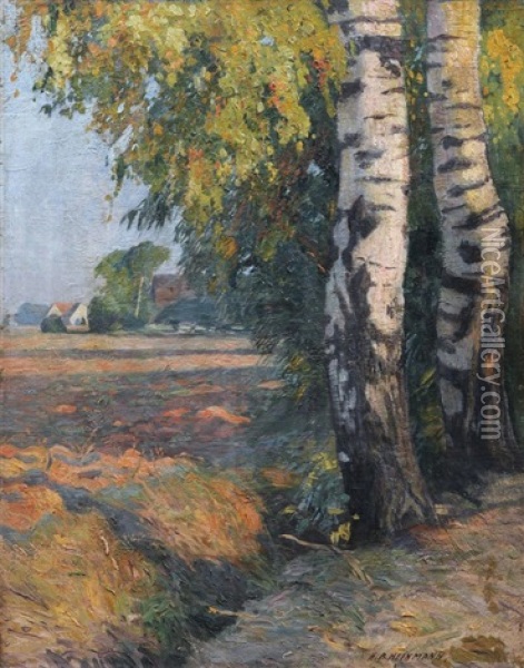 Landschaft Mit Birken Und Hausern Oil Painting - Hans Richard Heinmann