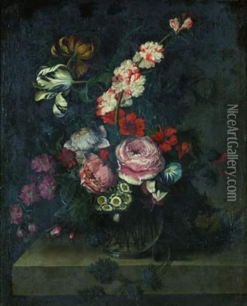 Bouquet De Fleurs Sur Un Entablement Oil Painting - Jan Van Huysum