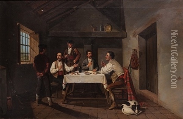 Tertulia En La Comida Oil Painting - Manuel Cabral Aguado Y Bejarano