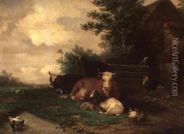 Animaux De Basse-cour Dans Un Paysage Romantique Oil Painting - Frank Albert Philips