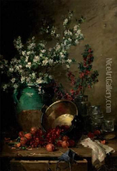 Nature-morte Au Chaudron Et Fruits Rouges Oil Painting - Jean-Frederic Couty